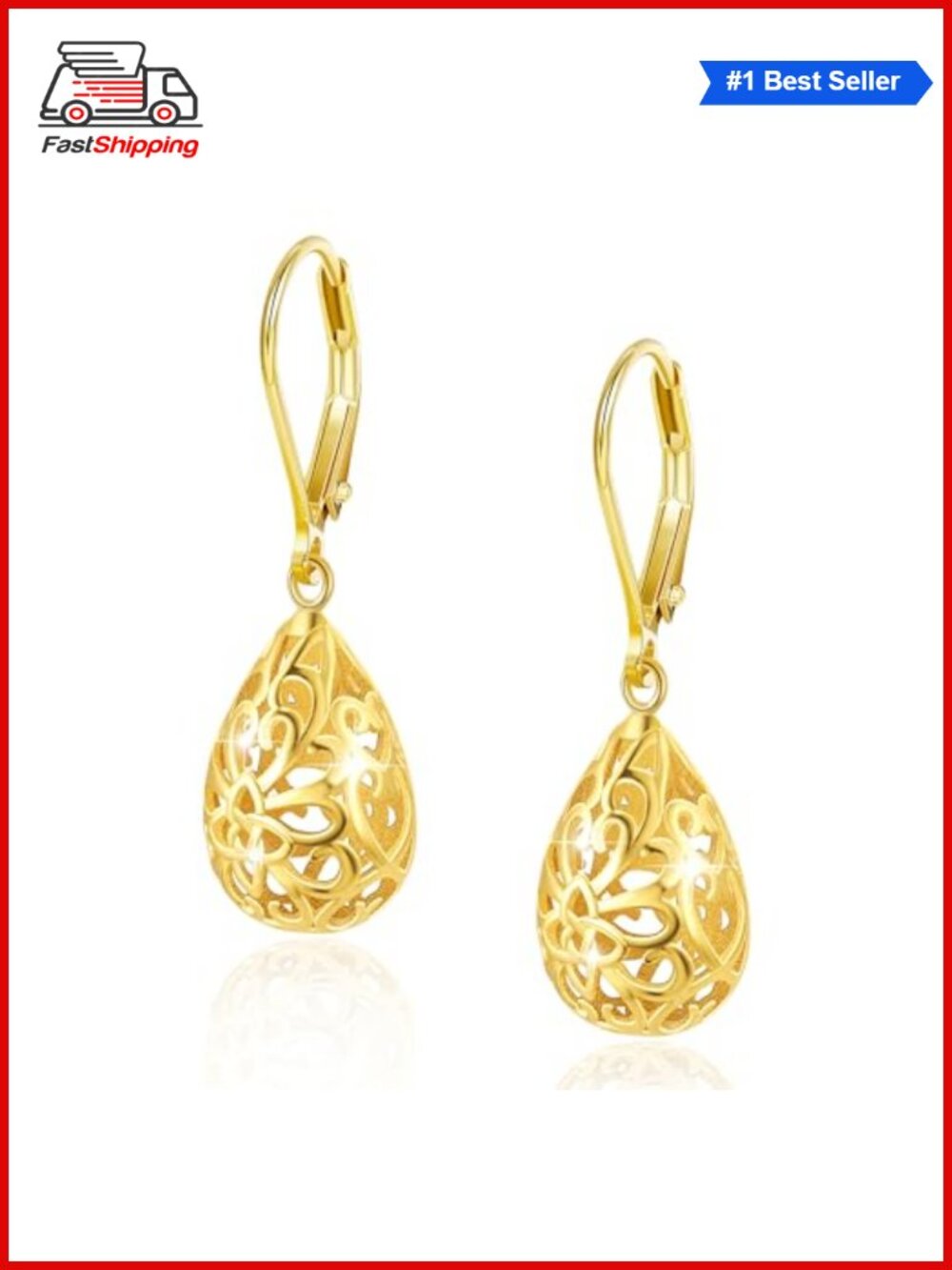✨LANCHARMED 925 Sterling Silver Teardrop Dangle Earrings with 14k Gold Plated